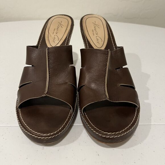 Kenneth Cole Women 9 1/2 Brown Leather Heel Sandals (3 1/2 In. Heel) - Picture 4 of 7